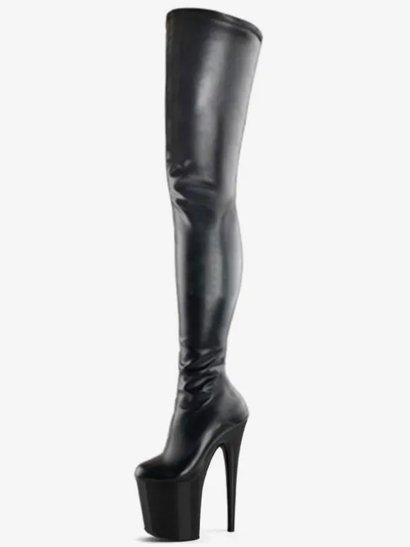 Pole Dance Shoes Women's Sexy Thigh High Heel Boots Stretch Platform Stiletto Heel Stripper Shoes in Black