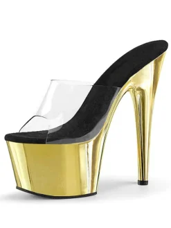Pole Dance Shoes Women's Sexy Metallic Platform Stiletto Heel Mule Sandals