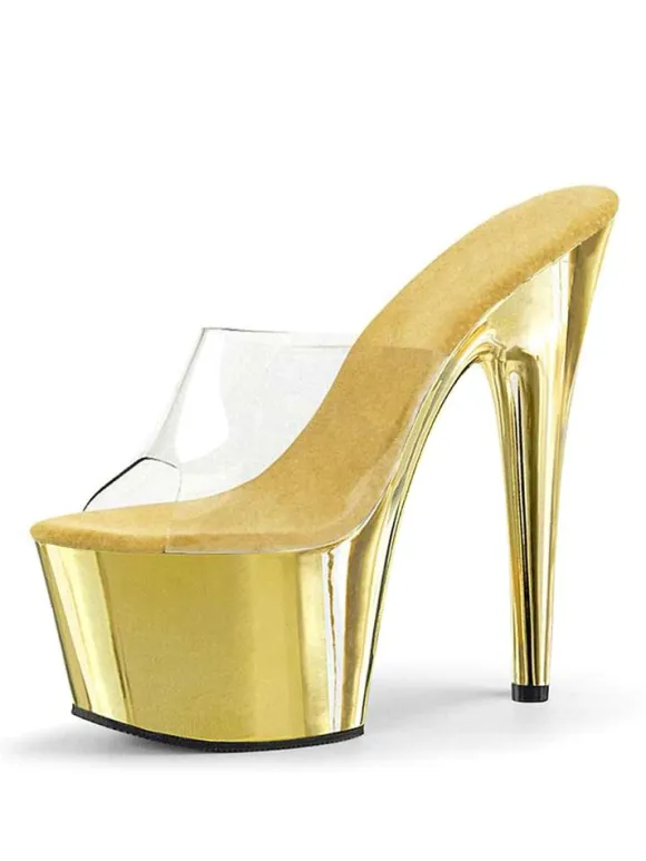Pole Dance Shoes Women's Sexy Metallic Platform Stiletto Heel Mule Sandals