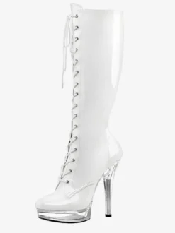 Pole Dance Shoes Women's Sexy Lace Up Platform Stiletto Heel Knee Boots