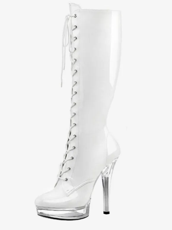 Pole Dance Shoes Women's Sexy Lace Up Platform Stiletto Heel Knee Boots