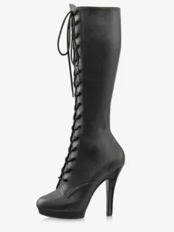 Pole Dance Shoes Women's Sexy Lace Up Platform Stiletto Heel Knee Boots