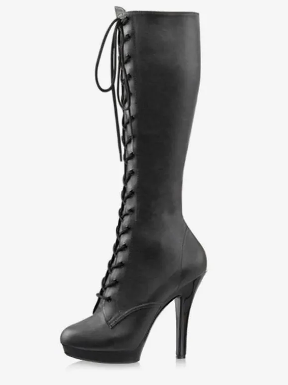 Pole Dance Shoes Women's Sexy Lace Up Platform Stiletto Heel Knee Boots