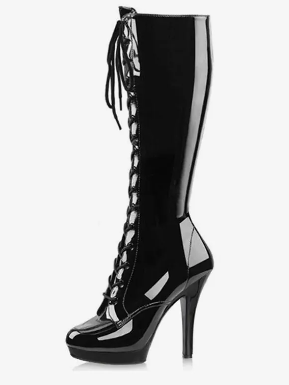Pole Dance Shoes Women's Sexy Lace Up Platform Stiletto Heel Knee Boots