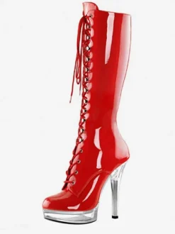 Pole Dance Shoes Women's Sexy Lace Up Platform Stiletto Heel Knee Boots