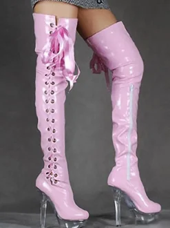 Pole Dance Shoes Women's Sexy Thigh High Heel Boots Lace Up Platform Stiletto Heel Stripper Shoes in Black