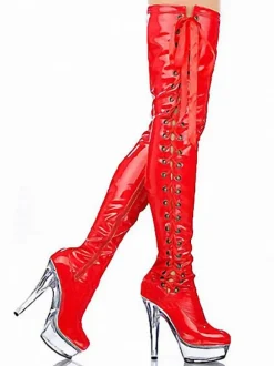 Pole Dance Shoes Women's Sexy Thigh High Heel Boots Lace Up Platform Stiletto Heel Stripper Shoes in Black