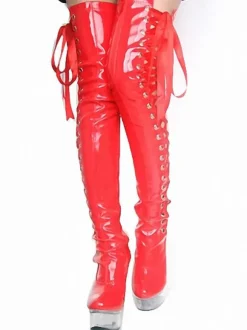 Pole Dance Shoes Women's Sexy Thigh High Heel Boots Lace Up Platform Stiletto Heel Stripper Shoes in Black