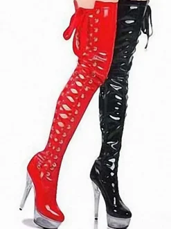 Pole Dance Shoes Women's Sexy Thigh High Heel Boots Lace Up Platform Stiletto Heel Stripper Shoes in Black