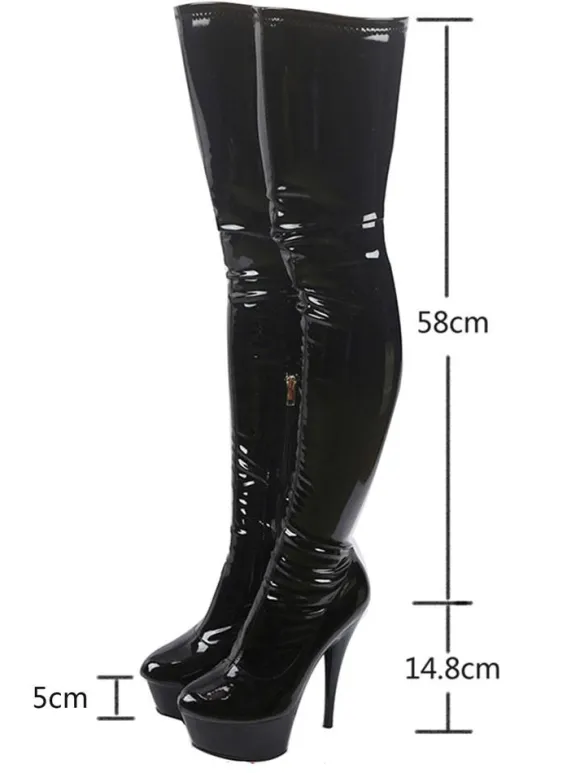 Pole Dance Shoes Black Sexy Boots Women Platform Almond High Heel Over The Knee Boots Thigh High Boots Stripper Shoes