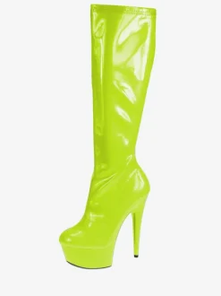 Pole Dance Shoes Blue Sexy Boots High Heel Boots Round Toe Platform Mid Calf Boots Stripper Shoes