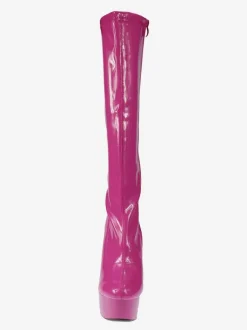 Pole Dance Shoes Blue Sexy Boots High Heel Boots Round Toe Platform Mid Calf Boots Stripper Shoes