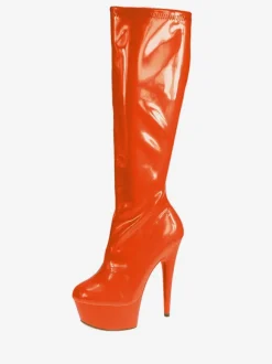 Pole Dance Shoes Blue Sexy Boots High Heel Boots Round Toe Platform Mid Calf Boots Stripper Shoes
