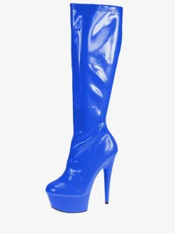 Pole Dance Shoes Blue Sexy Boots High Heel Boots Round Toe Platform Mid Calf Boots Stripper Shoes