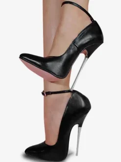 Pole Dance Shoes 6 3/10'' High Heel Black Cowhide Sexy Pumps