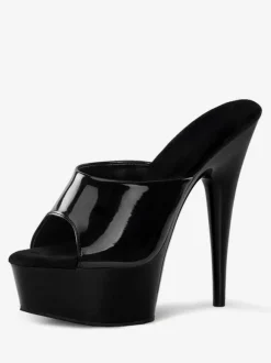 Pole Dance Shoes High Heel Sexy Sandals Black Leather Peep Toe Stiletto Flatform Sandals Stripper Shoes
