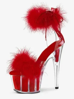 Pole Dance Shoes Sexy Heeled Sandals For Woman Black PU Leather Peep Toe Stiletto Heel Ankle Strap Heels