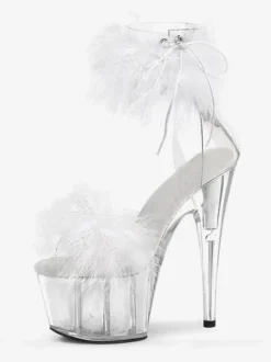 Pole Dance Shoes Sexy Heeled Sandals For Woman Black PU Leather Peep Toe Stiletto Heel Ankle Strap Heels