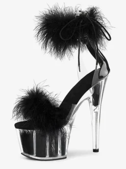 Pole Dance Shoes Sexy Heeled Sandals For Woman Black PU Leather Peep Toe Stiletto Heel Ankle Strap Heels