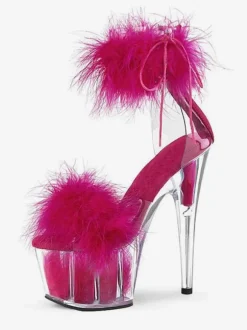 Pole Dance Shoes Sexy Heeled Sandals For Woman Black PU Leather Peep Toe Stiletto Heel Ankle Strap Heels