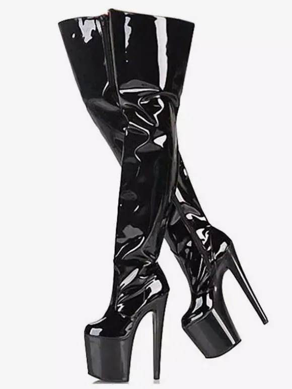 Pole Dance Shoes Sexy High Heel Boots Round Toe Platform Stiletto Heel Rave Club Black Thigh High Boots Stripper Shoes Stripper Shoes