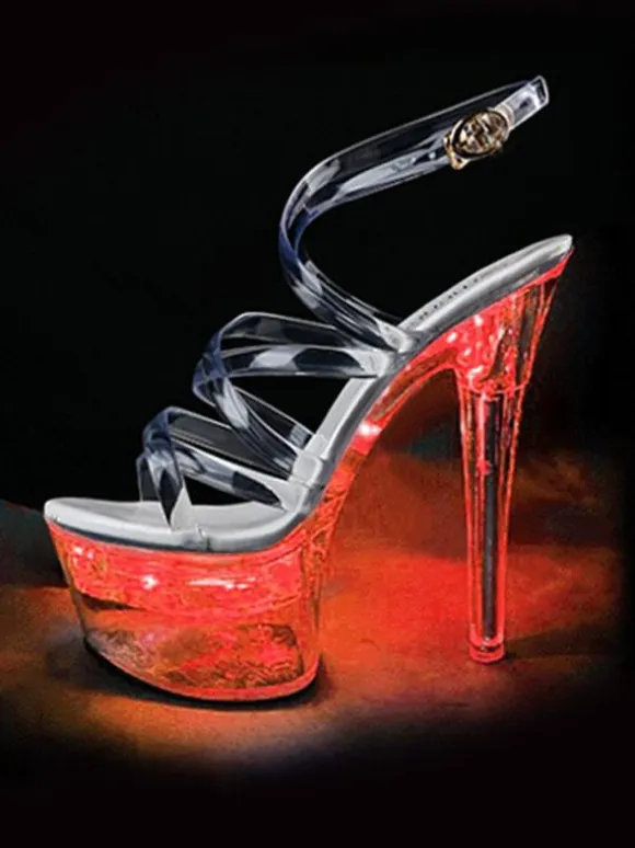 Pole Dance Shoes Sexy Sandals For Woman Ombre PVC Upper Open Toe Cone Heel Sky High Heel Ankle Strap Heels Stripper Shoes