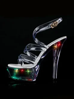 Pole Dance Shoes Sexy Sandals For Woman Ombre PVC Upper Open Toe Cone Heel Sky High Heel Ankle Strap Heels Stripper Shoes