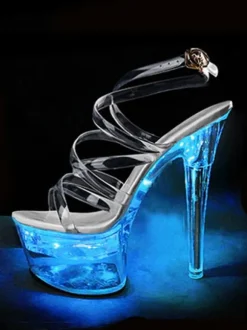 Pole Dance Shoes Sexy Sandals For Woman Ombre PVC Upper Open Toe Cone Heel Sky High Heel Ankle Strap Heels Stripper Shoes
