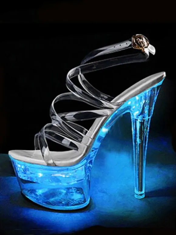 Pole Dance Shoes Sexy Sandals For Woman Ombre PVC Upper Open Toe Cone Heel Sky High Heel Ankle Strap Heels Stripper Shoes
