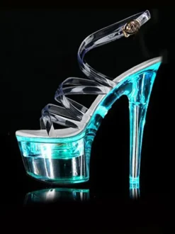 Pole Dance Shoes Sexy Sandals For Woman Ombre PVC Upper Open Toe Cone Heel Sky High Heel Ankle Strap Heels Stripper Shoes