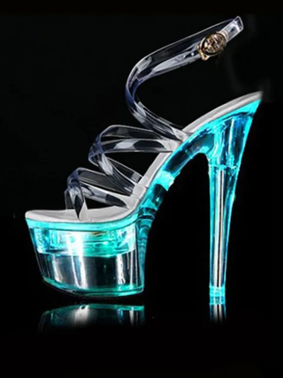 Pole Dance Shoes Sexy Sandals For Woman Ombre PVC Upper Open Toe Cone Heel Sky High Heel Ankle Strap Heels Stripper Shoes