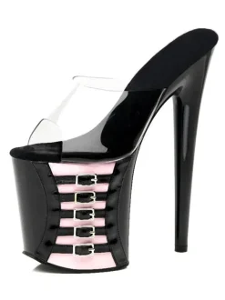 Pole Dance Shoes Sexy Sandals For Woman Red PVC Upper Open Toe Stiletto Heel Sky High Heel Mules Stripper Shoes