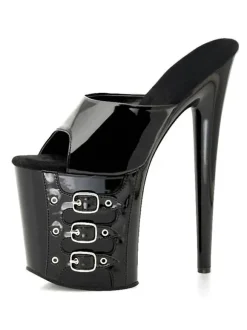 Pole Dance Shoes Sexy Sandals For Woman Red PVC Upper Open Toe Stiletto Heel Sky High Heel Mules Stripper Shoes