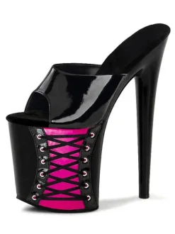 Pole Dance Shoes Sexy Sandals For Woman Red PVC Upper Open Toe Stiletto Heel Sky High Heel Mules Stripper Shoes