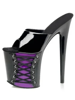 Pole Dance Shoes Sexy Sandals For Woman Red PVC Upper Open Toe Stiletto Heel Sky High Heel Mules Stripper Shoes