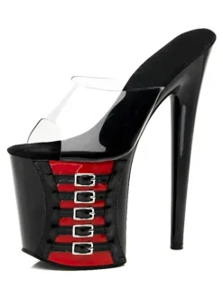 Pole Dance Shoes Sexy Sandals For Woman Red PVC Upper Open Toe Stiletto Heel Sky High Heel Mules Stripper Shoes