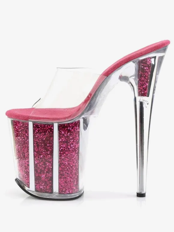 Pole Dance Shoes Sexy Sandals For Woman Rose Leather Peep Toe Platform Transparent Sexy Slippers Stripper Shoes