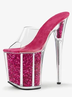 Pole Dance Shoes Sexy Sandals For Woman Rose Leather Peep Toe Platform Transparent Sexy Slippers Stripper Shoes