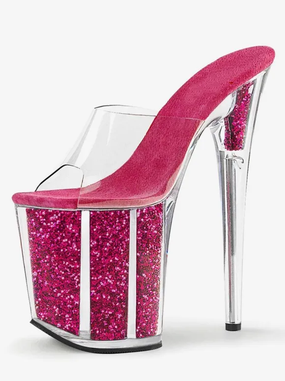 Pole Dance Shoes Sexy Sandals For Woman Rose Leather Peep Toe Platform Transparent Sexy Slippers Stripper Shoes