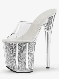 Pole Dance Shoes Sexy Sandals For Woman Rose Leather Peep Toe Platform Transparent Sexy Slippers Stripper Shoes