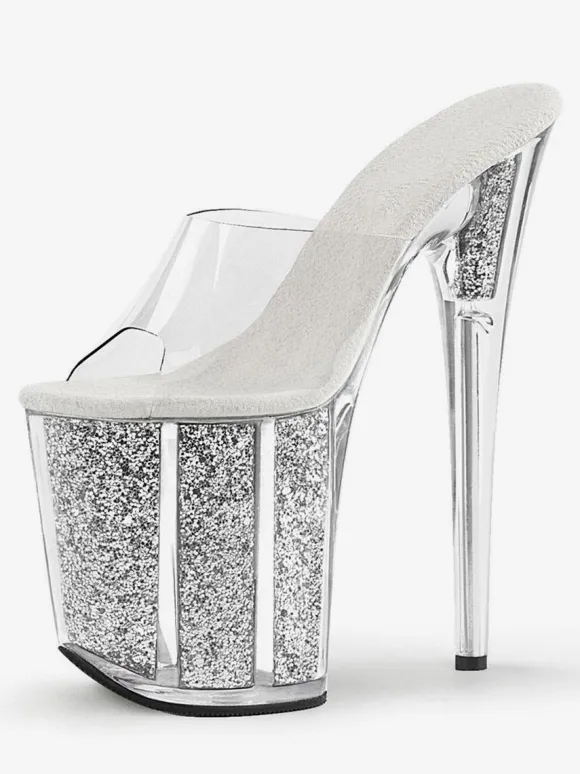 Pole Dance Shoes Sexy Sandals For Woman Rose Leather Peep Toe Platform Transparent Sexy Slippers Stripper Shoes
