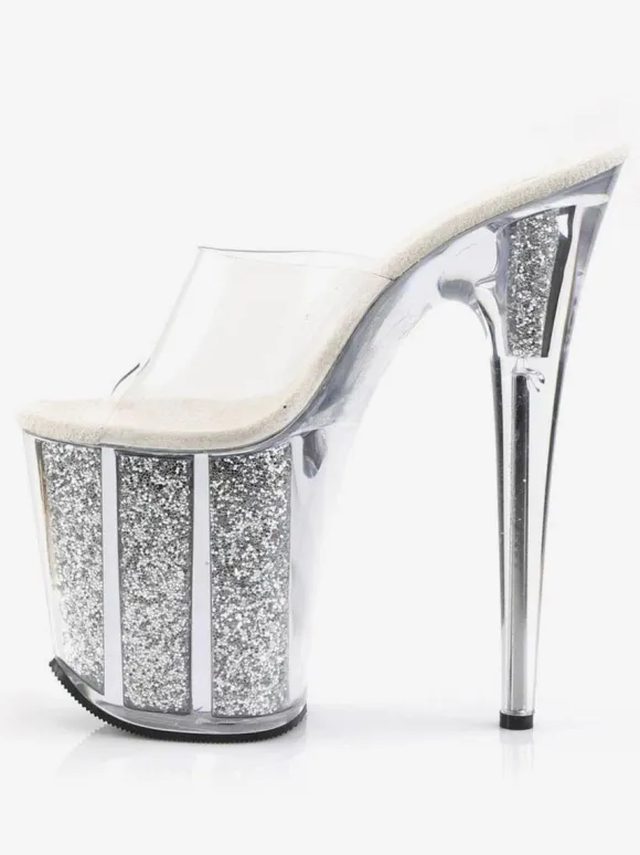 Pole Dance Shoes Sexy Sandals For Woman Rose Leather Peep Toe Platform Transparent Sexy Slippers Stripper Shoes
