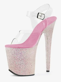 Pole Dance Shoes Women's Clear Platform Exotic High Heel Sandals in Aqua Glitter