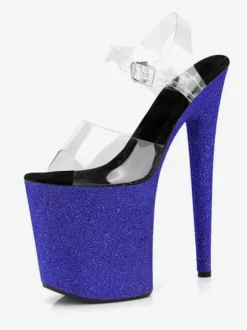 Pole Dance Shoes Women's Clear Platform Exotic High Heel Sandals in Aqua Glitter