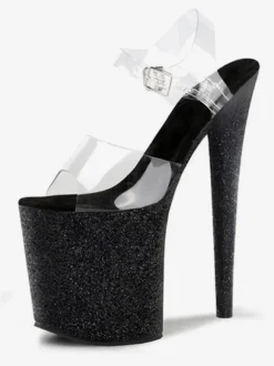 Pole Dance Shoes Women's Clear Platform Exotic High Heel Sandals in Aqua Glitter