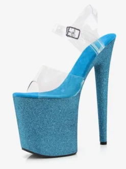 Pole Dance Shoes Women's Clear Platform Exotic High Heel Sandals in Aqua Glitter