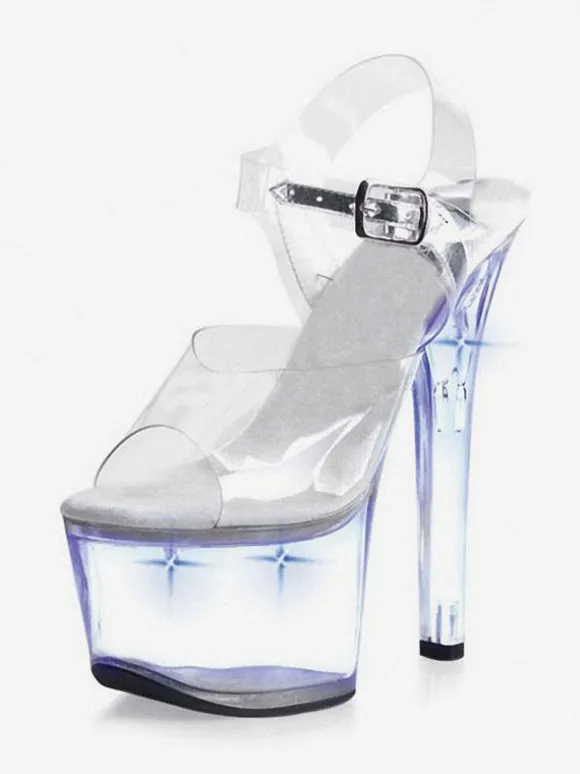 Pole Dance Shoes Women's Clear Sexy Platform Stiletto Heel Sandals Stripper Shoes with LED Light