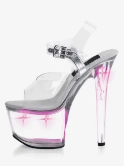 Pole Dance Shoes Women's Clear Sexy Platform Stiletto Heel Sandals Stripper Shoes with LED Light