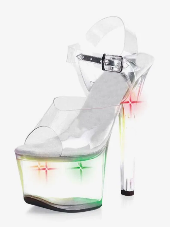Pole Dance Shoes Women's Clear Sexy Platform Stiletto Heel Sandals Stripper Shoes with LED Light