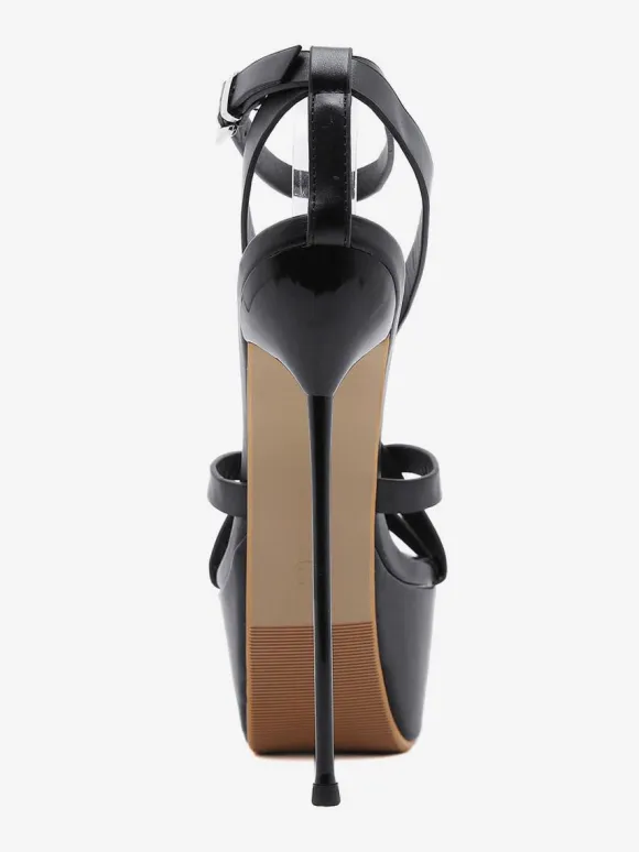 Pole Dance Shoes Women Sexy Sandals Black PU Leather Almond Toe Lace Up Stiletto Heel Sexy Shoes Stripper Shoes